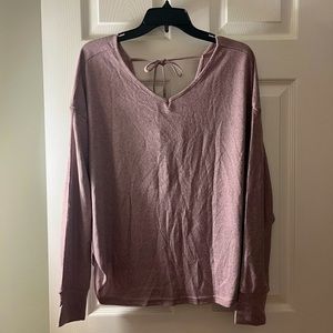 Rose pink long sleeve v neck sweater